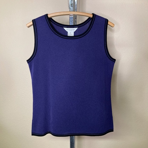 Exclusively Misook Acrylic Knit Tank Purple Black Petite M